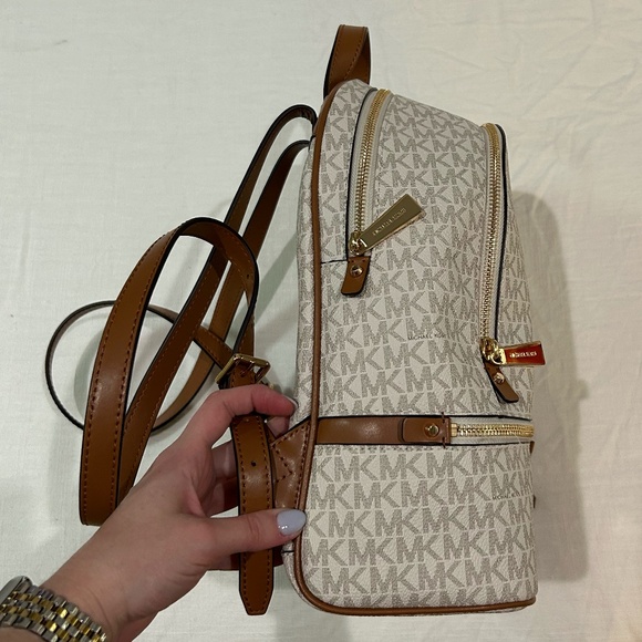Michael Kors Rhea Medium Signature Logo Backpack in Light Cream Multi - Picture 15 of 16